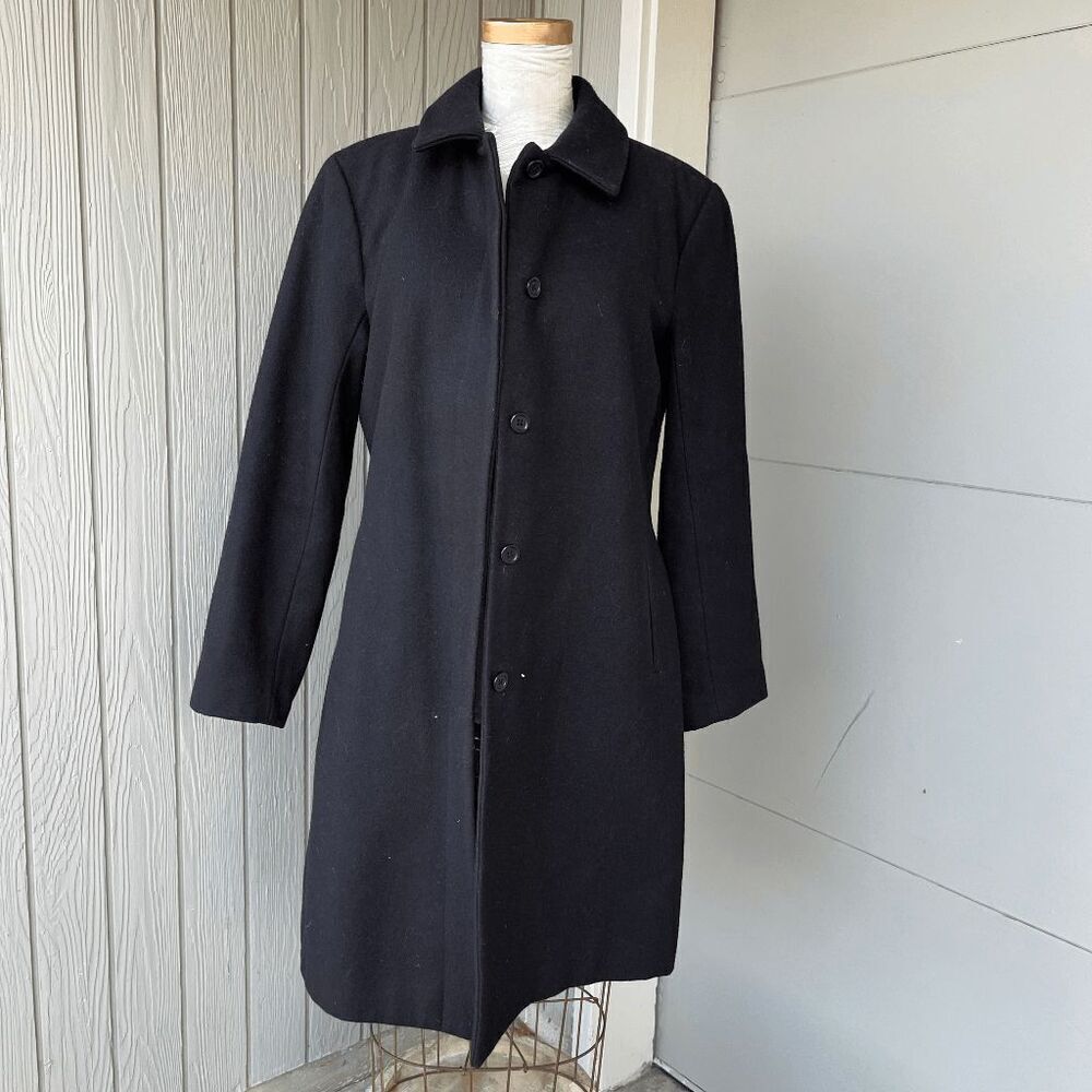 Vintage Y2K Leslie Fay Black Wool Mid-length Coat Jacket Size 10, Minimalist - Picture 6 of 7
